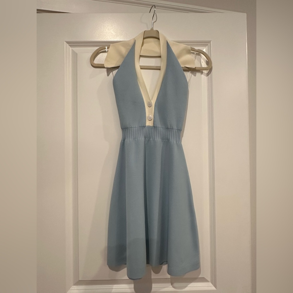 Hausen Blue/Ivory Halter Dress Medium